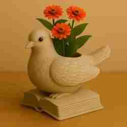 Dove on Book – 3D Printed Flower Pot