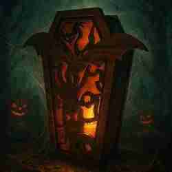 Laser Cut Coffin Lantern SVG - Halloween Spooky Bat & Skull Tealight Holder
