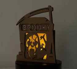 SPOOKY Tombstone Candle Holder SVG | Halloween Lantern Laser Cut File | Ghost Tea Light Box