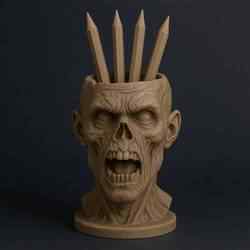 Zombie Skull Pencil Holder – Halloween STL