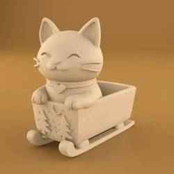 Happy Cat Sleigh Planter 3D Print File STL