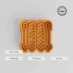 Ski Shape Cutter & Stamp Set, Perfect for Cookies & Fondant, 6-Piece, Sports & Winter Themes, Sizes S/M/L, Fun Snow Adventure