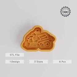 Snowmobile Shape Cutter & Stamp, Cookie Fondant Set, Winter Vehicle Design, 3 Sizes S/M/L, 6-Piece Pack