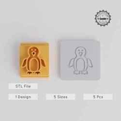 Penguin Stamp Tile Bundle, 5 Sizes, Perfect for Clay & Cookies, Cute Arctic Bird Design