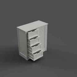 Miniature Bathroom Storage Cabinet STL – 1:12 Scale 4-Drawer Furniture for Dollhouse Scenes – Digital File for 3D Printing, License