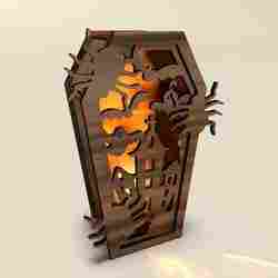 Coffin Candle Holder SVG | Halloween Lantern Laser Cut File | Haunted Grave Tea Light Box with Spiders & Bats