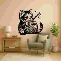 Kitten With Yarn - Wall Art Onecolor