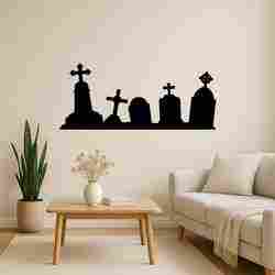 Halloween Graveyard Silhouette - Wall Art Onecolor