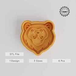 Lion Shape Cutter & Stamp Set, Animal Cookie Tools, Fondant Decor, Wild Cat Design, 6-Piece, S/M/L Sizes