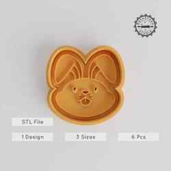 Rabbit Shape Cutter & Stamp Set, Cute Bunny Fondant & Cookie Designs, 6 Pieces, 3 Sizes