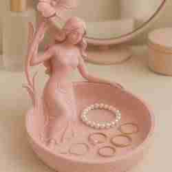 Art Nouveau Lady with Flower Jewelry Tray Catchall Bowl