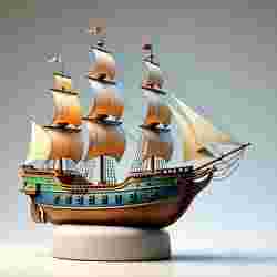 2225 Pirate Sailing Ship with Cannons - Ivory-Style Minimalist Model, ship, pirate, sailing, sails, sea, ocean, boat, magic, fantasy, wood, base, sword, warrior, wild, monster, godzilla, fair, witch, werewolf