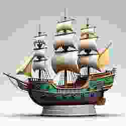 2226 Pirate Sailing Ship with Cannons - Ivory-Style Minimalist Model, ship, pirate, sailing, sails, sea, ocean, boat, magic, fantasy, wood, base, sword, warrior, wild, monster, godzilla, fair, witch, werewolf