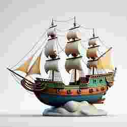 2227 Pirate Sailing Ship with Cannons - Ivory-Style Minimalist Model, ship, pirate, sailing, sails, sea, ocean, boat, magic, fantasy, wood, base, sword, warrior, wild, monster, godzilla, fair, witch, werewolf