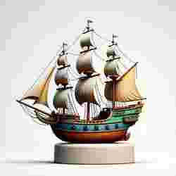 2228 Pirate Sailing Ship with Cannons - Ivory-Style Minimalist Model, ship, pirate, sailing, sails, sea, ocean, boat, magic, fantasy, wood, base, sword, warrior, wild, monster, godzilla, fair, witch, werewolf