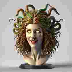 2236 Laughing Medusa Gorgon Head 3D Model, magic, dragon, serpent, mask, gnome, gorgon, venetian carnival, wild, fox, monster, cat, fair, witch, werewolf, horror, beast, snake, troll, skeleton dance