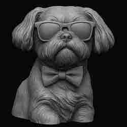 3D STL Model of a Stylish Shih Tzu Dog with Sunglasses and Bow Tie