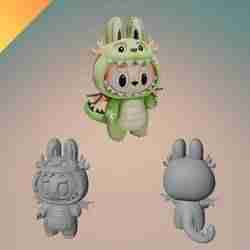 Dragon Labubu Plushie Toy – Cute 3D Printable Collectible in Green Dragon Suit for Designer Toy Fans