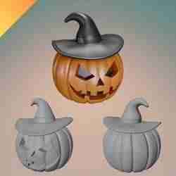 Pumpkin with Witch Hat Halloween Decoration – 3D Printable Jack-o'-Lantern with Hat for Spooky Home Decor