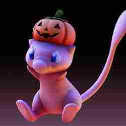 Halloween Mew with Pumpkin Hat - Cute Pokémon Fan Art 3D Model