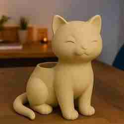 Cute Cat Planter – 3D Printable Animal Pot for Plants & Decor