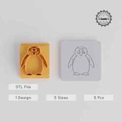 Penguin Stamp Tile Bundle, 5 Sizes, Arctic & Sea Bird Motifs, Cookie & Clay Craft Decor