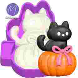 3D Cute Cat on Pumpkin Freshie STL Mold Housing