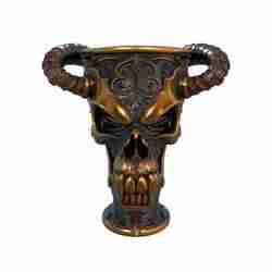 Black and Gold Skull Cup: A Striking Vessel with Ram Horns and Baroque Detailing
