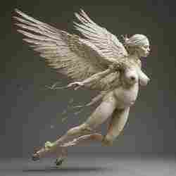 A Soaring Masterpiece: A Beautifully Crafted Sculpture of an Ethereal Humanoid with Delicate Wings