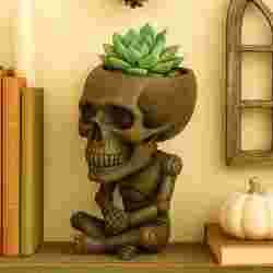 Skeleton Skull Succulent Planter – Creepy Cute Halloween Decor