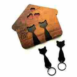 Cat Couple Wall Key Holder (Hearts) — Glowforge‑Ready CDR