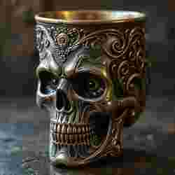 Crafted with intricate detail, this mug seamlessly combines macabre and decorative artistry for a unique collector’s piece
