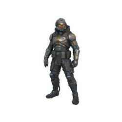 Advanced Warrior: A Dark Gray Armored Figure Stands Confidently, Showcasing Protective Layers and Functional, Futuristic Design