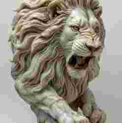 White Marble Lion's Poise: Detailed Stone Art Captures the Essence of Strength and Vigilance with a Deeply Textured, Regal Mane