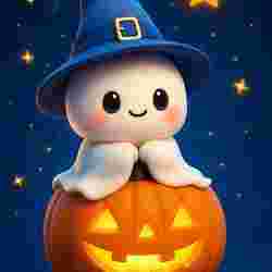 Kawaii Pumpkin Halloween with Witch Hat
