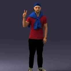 000273 Young Man in Casual Outfit Making Peace Sign 0619