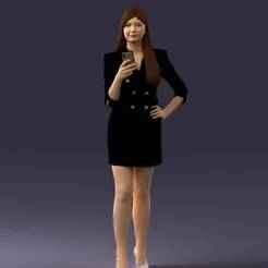 000277 Realistic Female Model in Business Dress with Smartphone 0708