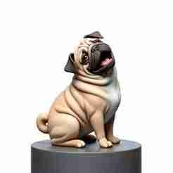 2353 Color Laughing Pug - 3D-Printed Statue, pug, dachshund, poodle, cat, dog, monkey, zebra, animal, armadillo, lion, fox, faun, pomeranian, troll, platypus, majestic, sculpture, fantasy, crocodile