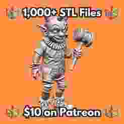 28mm Evil Clown Demon Horns Mallet Creepy Grin Striped Outfit MineeForm FDM 3D Print STL File