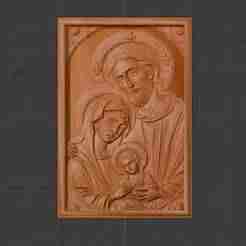 3D CNC Relief – Holy Family Icon (Jesus, Mary, Joseph) | Religious Wood Carving STL for CNC & 3D Printing