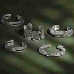 3D Cuff Bracelet STL, Aesthetic Bracelet Design Model, Silver Bracelet 3d Model Files, Digital STL Cuff Bracelet Set