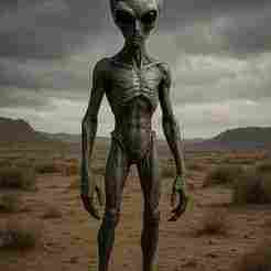 3D Scary Alien Standing in Deserted Land