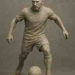3D Stone Sculpture of a Legendary Soccer Player in Action