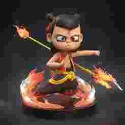 Aggressive Fight Scene Nezha STL File – Mythical Chinese Warrior 3D Model