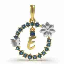 Alphabet E Flower Branch Diamond Pendant