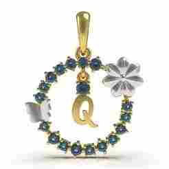 Alphabet Q Flower Branch Diamond Pendant