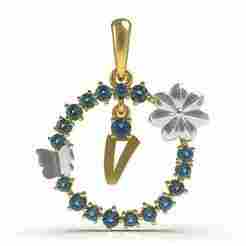 Alphabet V Flower Branch Diamond Pendant