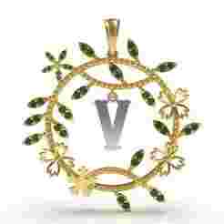 Alphabet V Tiara Diamond Pendant