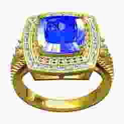 Antique Blue Sapphire Cushion Stone Double Halo Engagement Ring