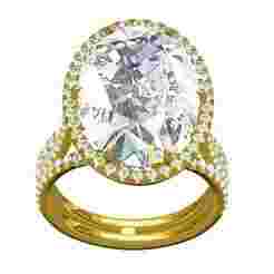 Antique Large Oval Diamond Round Diamond Halo Engagement Ring